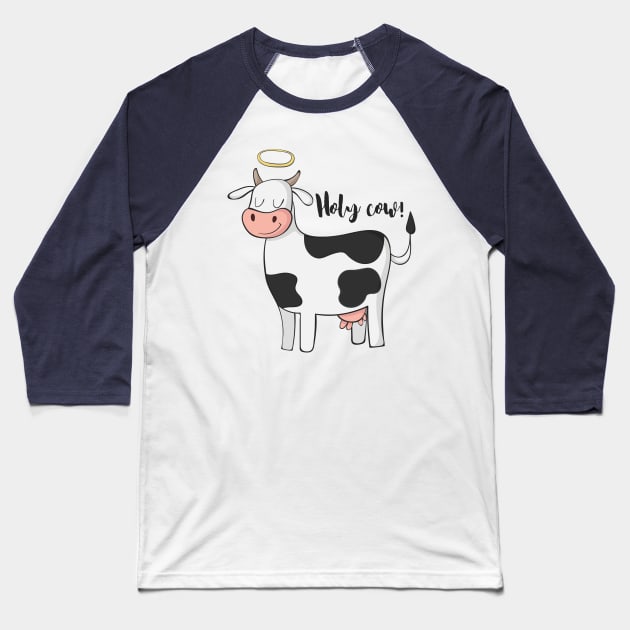 Holy Cow Funny Cow With Halo Angel Joke Design Baseball T-Shirt by Dreamy Panda Designs